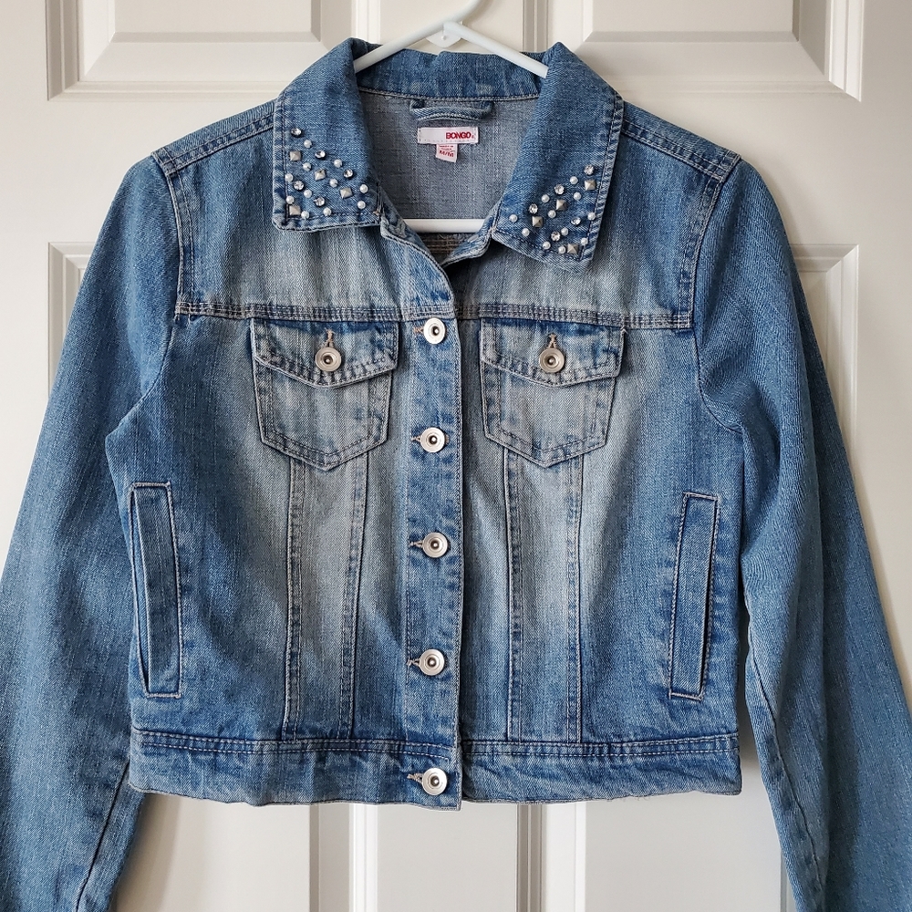 Bongo Jeweled Collar Jean Jacket Size M